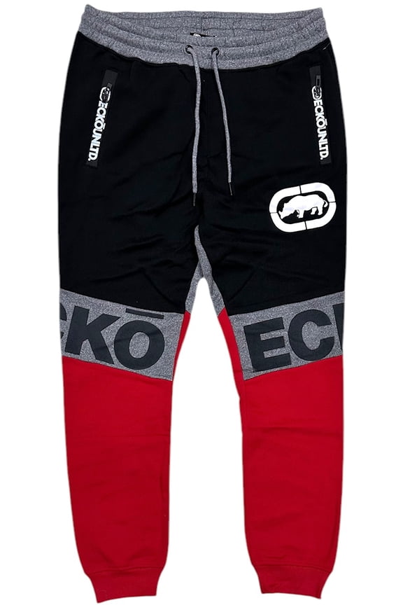 Ecko Unltd Men's Sweatpants Colorblock Puff Print Fleece Jogger (XXX-Large, Red/Black/Grey)