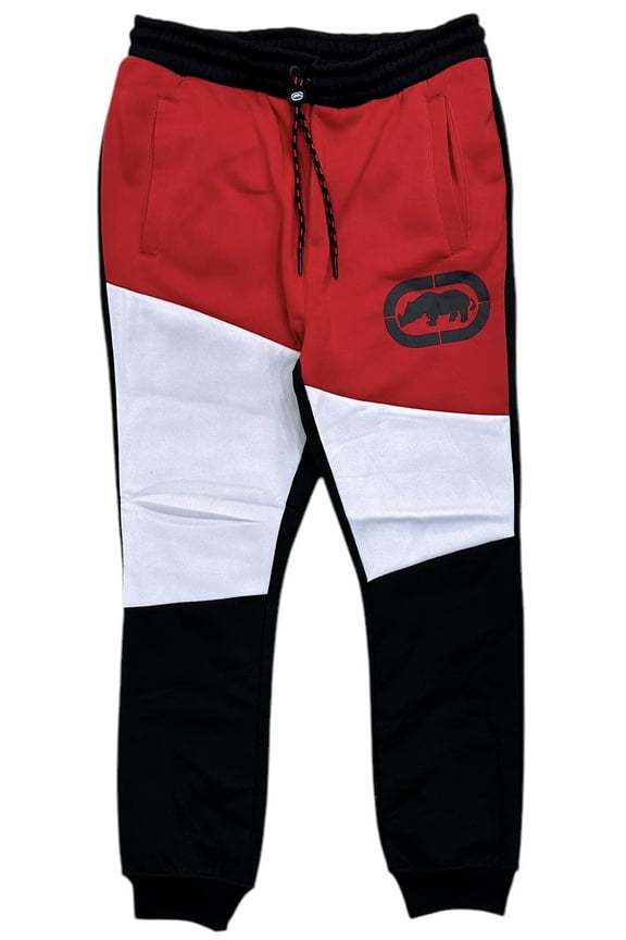 Ecko Unltd Men's Sweatpants Colorblock Red/Black/White Fleece Jogger (XXX-Large, Red/Black/White)