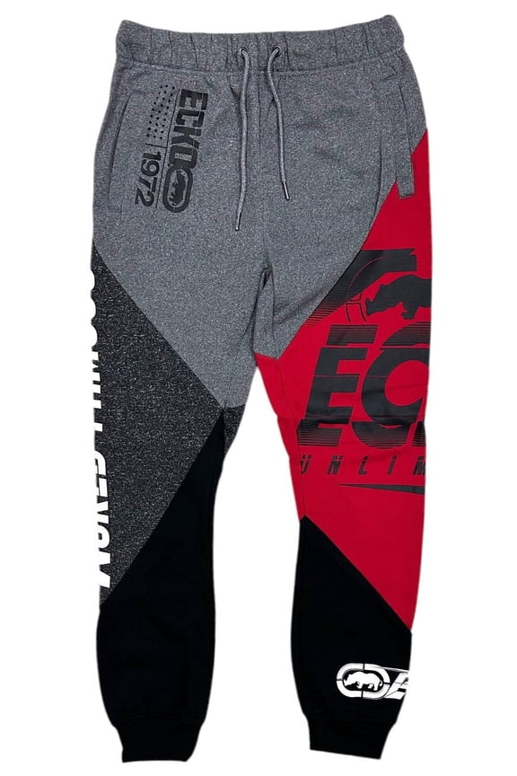 Ecko Unltd Men's Sweatpants Colorblock Wolrd Famous Fleece Jogger (Small, Red/Heather Grey/Black)