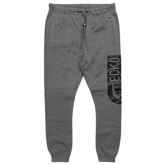 Ecko Unltd Men's Sweatpants Embroidered Camo Logo Charcoal Heather Fleece Jogger (Large, Grey)