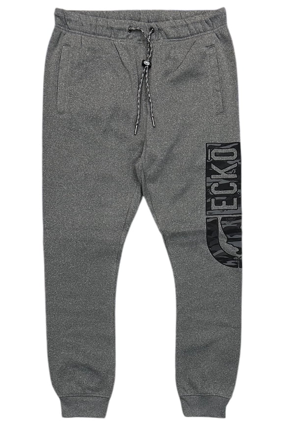 Ecko Unltd Men's Sweatpants Embroidered Camo Logo Charcoal Heather Fleece Jogger (Medium, Grey)