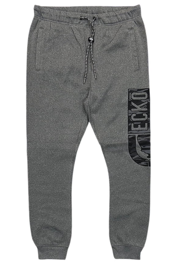 Ecko Unltd Men's Sweatpants Embroidered Camo Logo Charcoal Heather Fleece Jogger (X-Large, Grey)