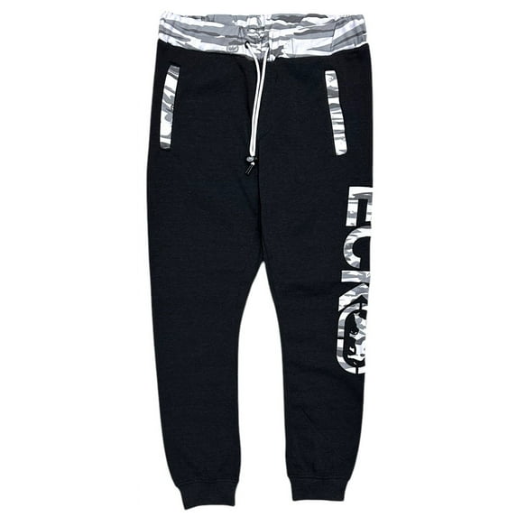 Ecko Unltd Men's Sweatpants Embroidered Logo Camo Trim Fleece Jogger (XX-Large, Charcoal Black Heather)