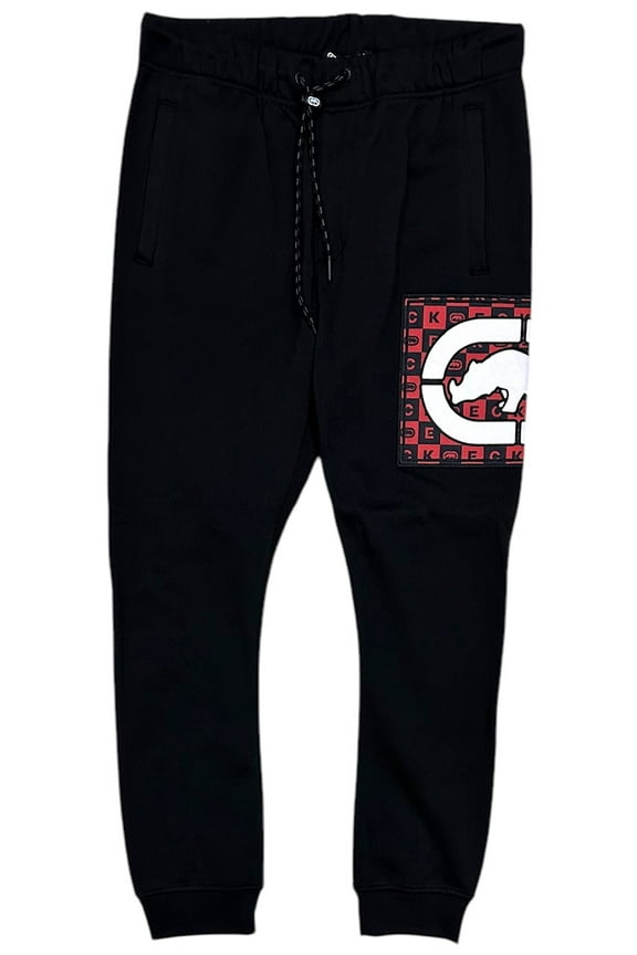 Ecko Unltd Men's Sweatpants Embroidered Logo Patch Fleece Jogger (Medium, Black)