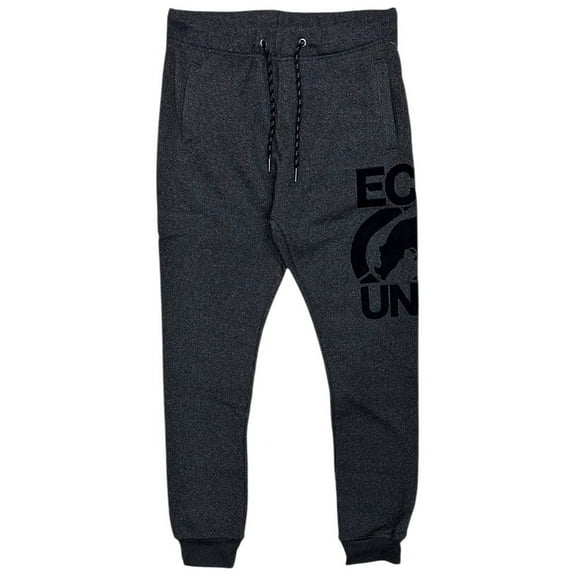 Ecko Unltd Men's Sweatpants Embroidered Red Felt Logo Black Fleece Jogger (Large, Charocoal Heather)