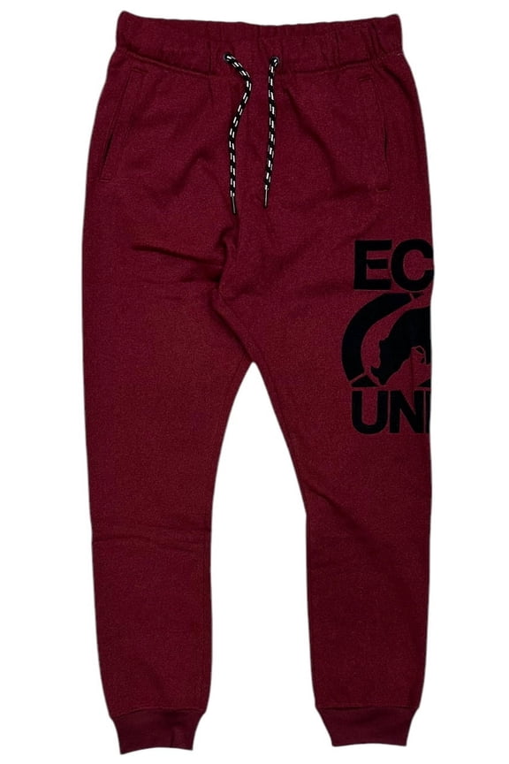Ecko Unltd Men's Sweatpants Embroidered Red Felt Logo Black Fleece Jogger (Large, Red)