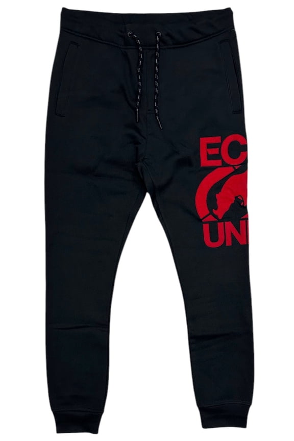 Ecko Unltd Men's Sweatpants Embroidered Red Felt Logo Black Fleece Jogger (Small, Black)