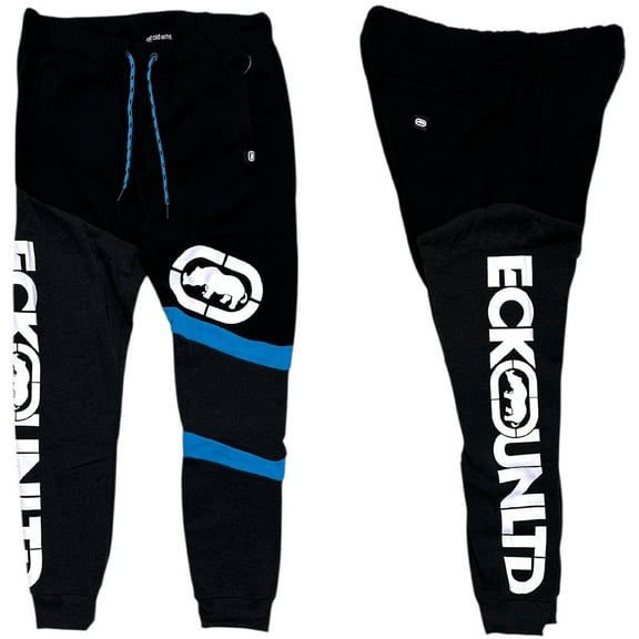 Ecko Unltd Men's Sweatpants Puff Print Colorblock Fleece Jogger (Large, Charcoal Heather/Black)