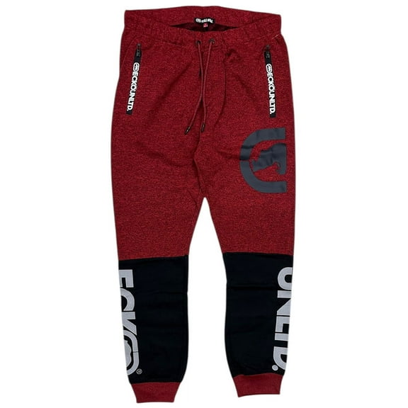 Ecko Unltd Men's Sweatpants Puff Print Colorblock Fleece Jogger (Medium, Red Marled)
