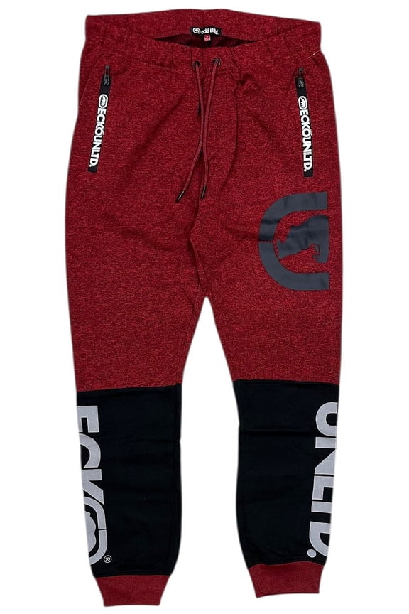 Ecko Unltd Men's Sweatpants Puff Print Colorblock Fleece Jogger (XXX-Large, Red Marled)