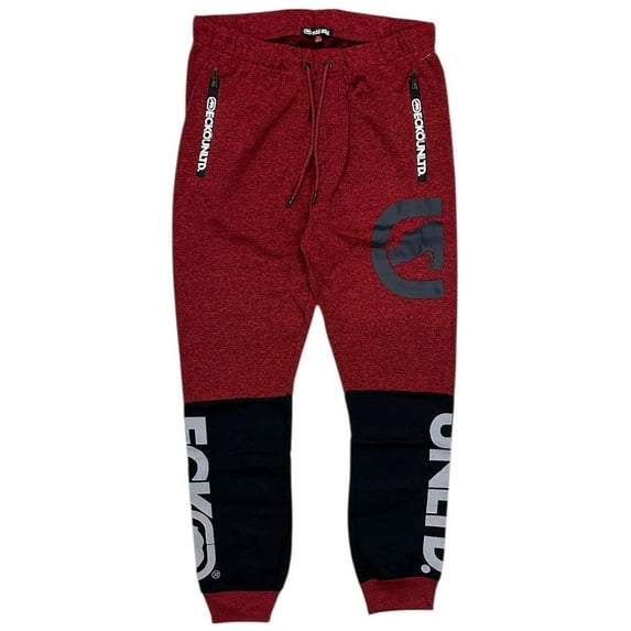 Ecko Unltd Men's Sweatpants Puff Print Colorblock Fleece Jogger (XXX-Large, Red Marled)