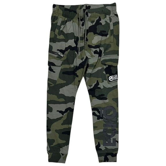 Ecko Unltd Men's Sweatpants Side Cargo Pockets Puff Print Fleece Jogger (X-Large, Green Camo)