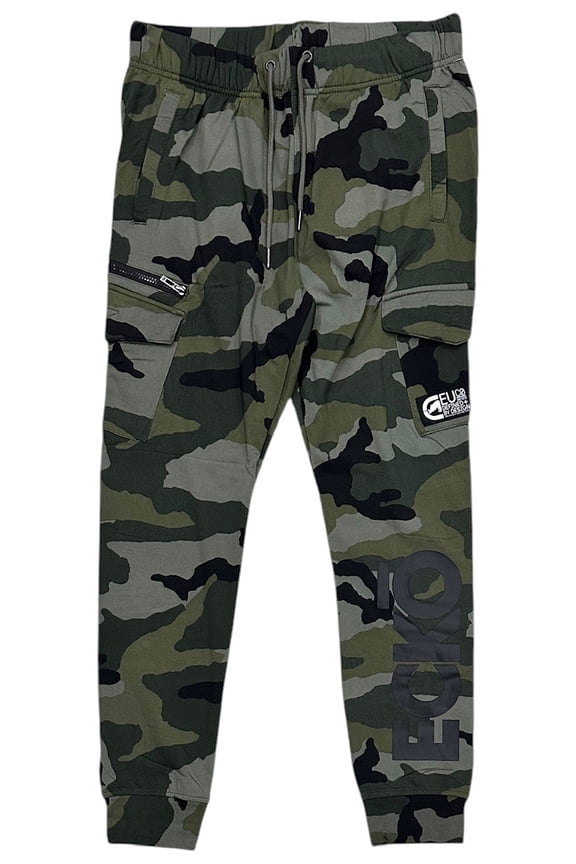 Ecko Unltd Men's Sweatpants Side Cargo Pockets Puff Print Fleece Jogger (XX-Large, Green Camo)
