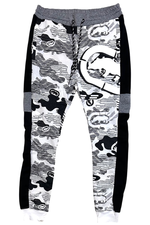 Ecko Unltd Men's Sweatpants Side Coloblock Camo Fleece Jogger (Medium, White)