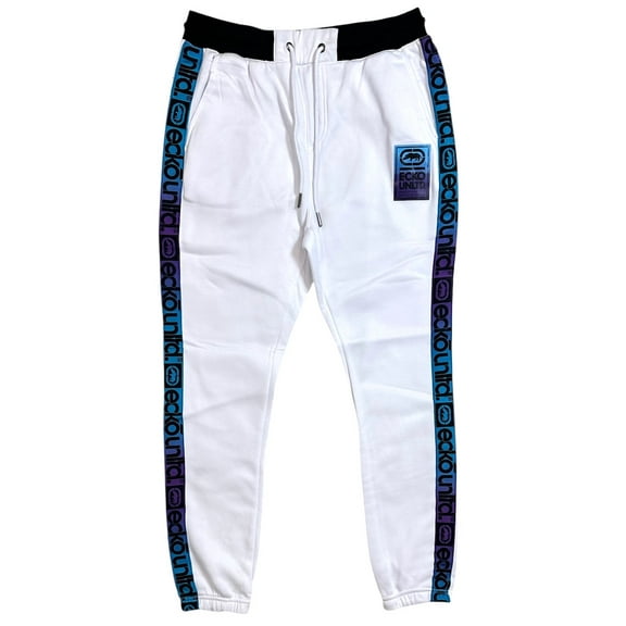 Ecko Unltd Men's Sweatpants Side Logo Tape Fleece Jogger (Large, White)