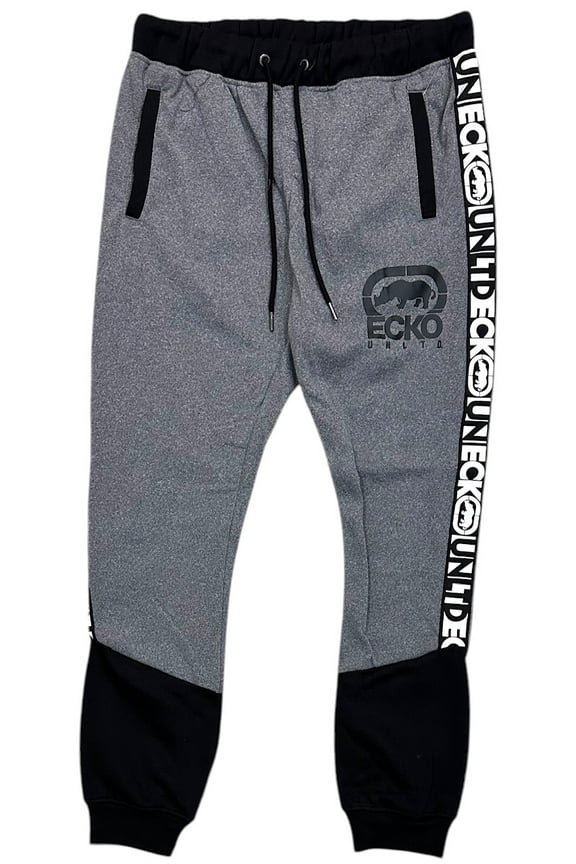 Ecko Unltd Men's Sweatpants Side Logo Tape Strip Marled Heather Fleece Jogger (XX-Large, Grey Marled)