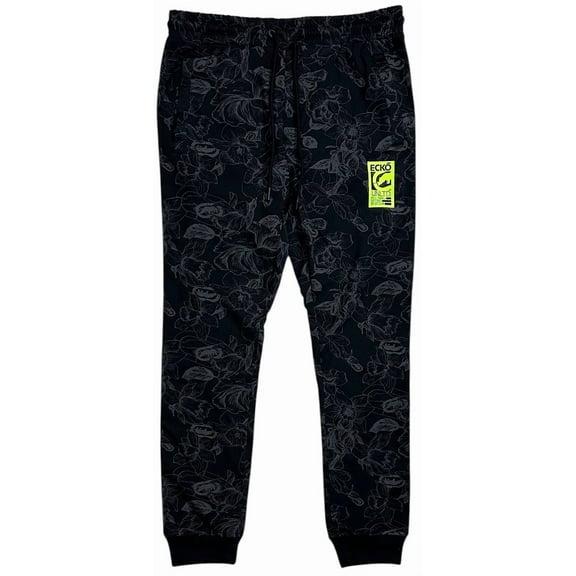 Ecko Unltd Men's Sweatpants Tropical Print Striped Side Tape Fleece Jogger (Large, Black)