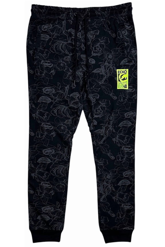 Ecko Unltd Men's Sweatpants Tropical Print Striped Side Tape Fleece Jogger (Large, Black)