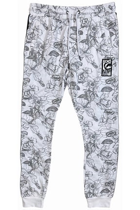 Ecko Unltd Men's Sweatpants Tropical Print Striped Side Tape Fleece Jogger (Large, White)