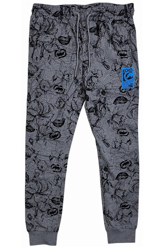 Ecko Unltd Men's Sweatpants Tropical Print Striped Side Tape Fleece Jogger (Small, Grey)