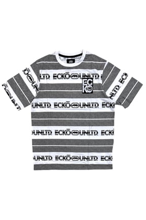 Ecko Unltd Men's T-Shirt All Over Logo Print Striped Short Sleeve Tee (Large, White/Grey Marled)