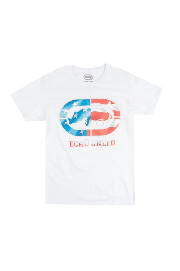 Ecko Unltd Men's T-Shirt Color Me USA Stars & Stripes Short Sleeve Tee (Medium, White)