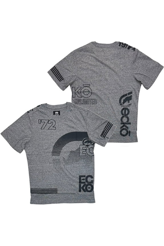 Ecko Unltd Men's T-Shirt Double Sided Graphic Grey Marled Short Sleeve Tee (XXX-Large, Grey Marled)