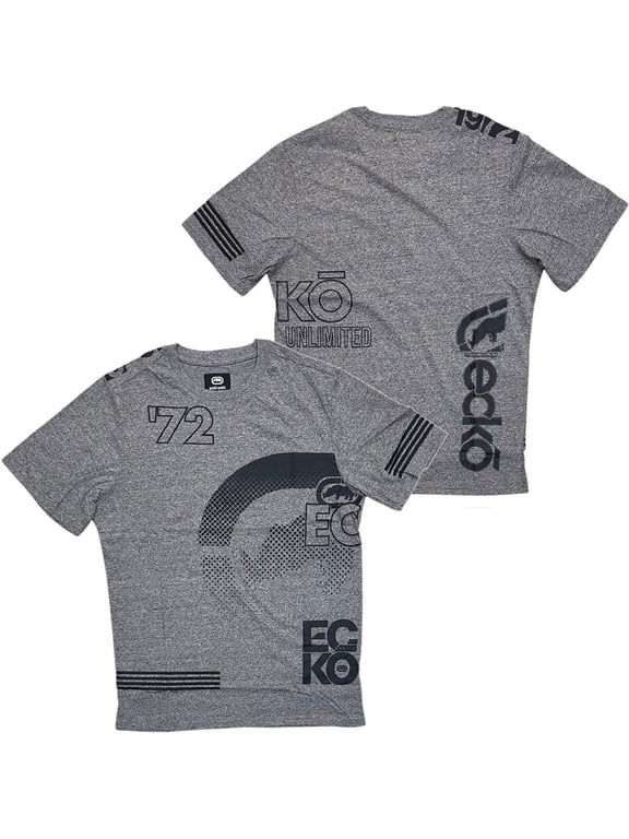 Ecko Unltd Men's T-Shirt Double Sided Graphic Grey Marled Short Sleeve Tee (XXX-Large, Grey Marled)