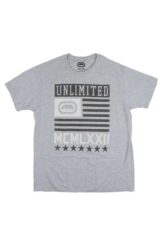 Ecko Unltd Men's T-Shirt Freedom Flying Puff Print Short Sleeve Crewneck Tee (Large, Heather Grey)