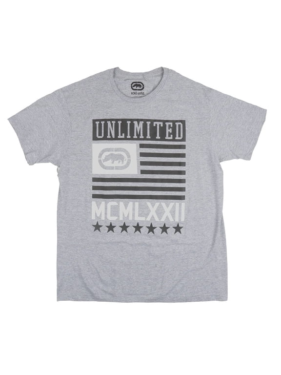 Ecko Unltd Men's T-Shirt Freedom Flying Puff Print Short Sleeve Crewneck Tee (Large, Heather Grey)