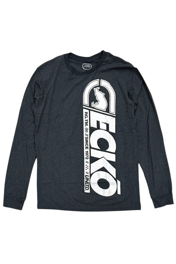 Ecko Unltd Men's T-Shirt Metallic Puff Print Charcoal Heather Long Sleeve Tee (Large, Charcoal Heather)