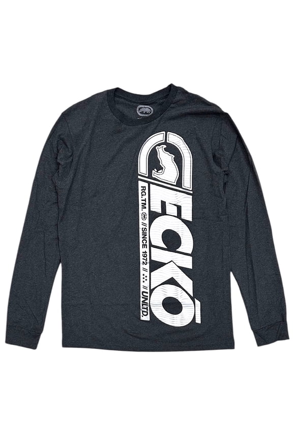 Ecko Unltd Men's T-Shirt Metallic Puff Print Charcoal Heather Long Sleeve Tee (X-Large, Charcoal Heather)