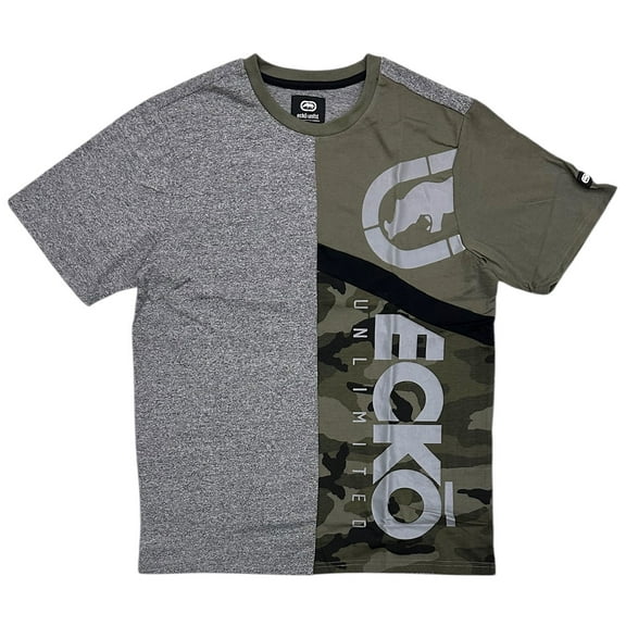 Ecko Unltd Men's T-Shirt Panel Stitched Camo Grey Heather Olive Short Sleeve Tee (XXX-Large, Olive/Grey Heather)