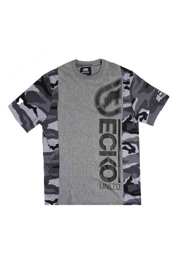 Ecko Unltd Men's T-Shirt Panel Stitched Camo Grey Heather Short Sleeve Tee (Medium, Grey Heather)
