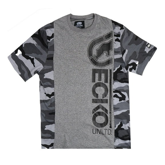 Ecko Unltd Men's T-Shirt Panel Stitched Camo Grey Heather Short Sleeve Tee (X-Large, Grey Heather)