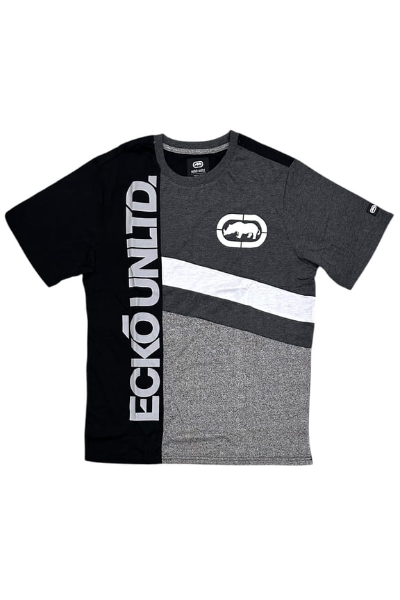 Ecko Unltd Men's T-Shirt Panel Stitched Charcoal Heather Short Sleeve Tee (X-Large, Charcoal Heather)