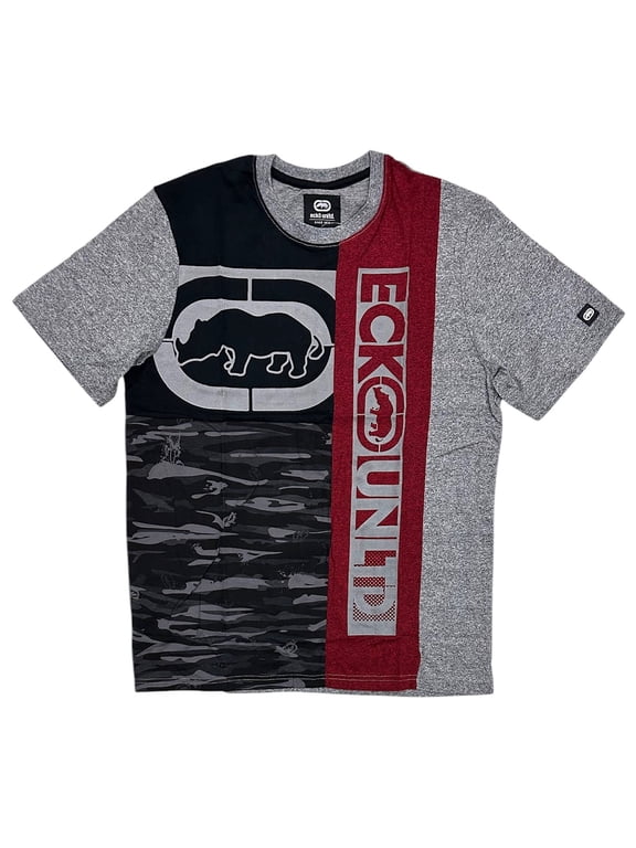 Ecko Unltd Men's T-Shirt Panel Stitched Puff Print Short Sleeve Crewneck Tee (XXX-Large, Black/Red Marled)