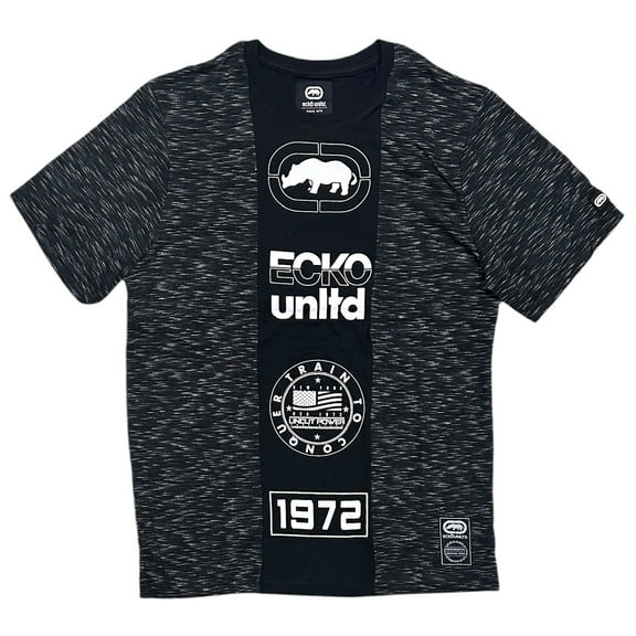 Ecko Unltd Men's T-Shirt Puff Print Colorblock Spacedye Crewneck Tee (Medium, Black Spacedye)