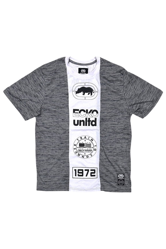 Ecko Unltd Men's T-Shirt Puff Print Colorblock Spacedye Crewneck Tee (XXX-Large, Grey/White)