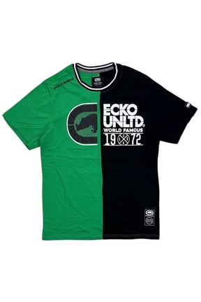 Ecko Unltd Men's T-Shirt Split Panel Stitched Colorblock Short Sleeve Tee (Large, Kelly Green/Black)