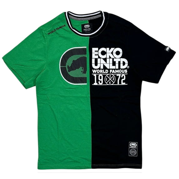Ecko Unltd Men's T-Shirt Split Panel Stitched Colorblock Short Sleeve Tee (Small, Kelly Green/Black)