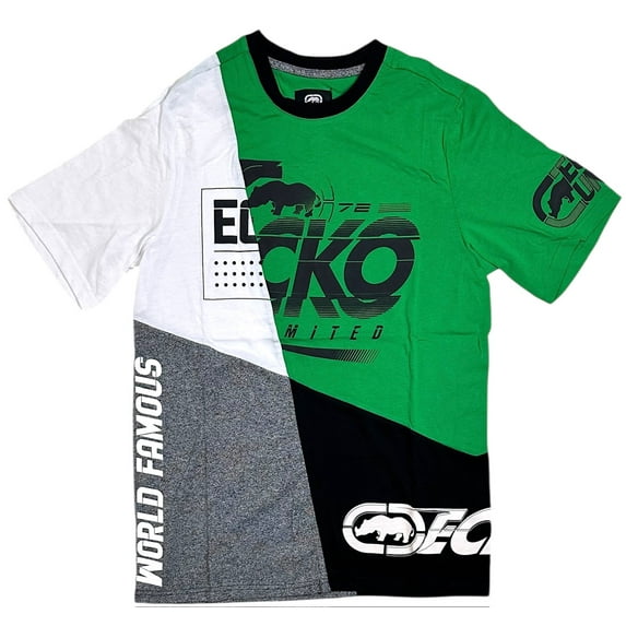 Ecko Unltd Men's T-Shirt Split Panel Stitched Colorblock Short Sleeve Tee (Small, Kelly Green)
