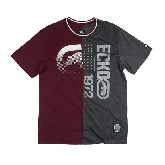 Ecko Unltd Men's T-Shirt Split Stitched Panel Short Sleeve Tee (Medium, Burgundy/Charcoal Heather)