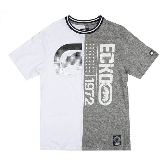 Ecko Unltd Men's T-Shirt Split Stitched Panel Short Sleeve Tee (Small, White/Grey)