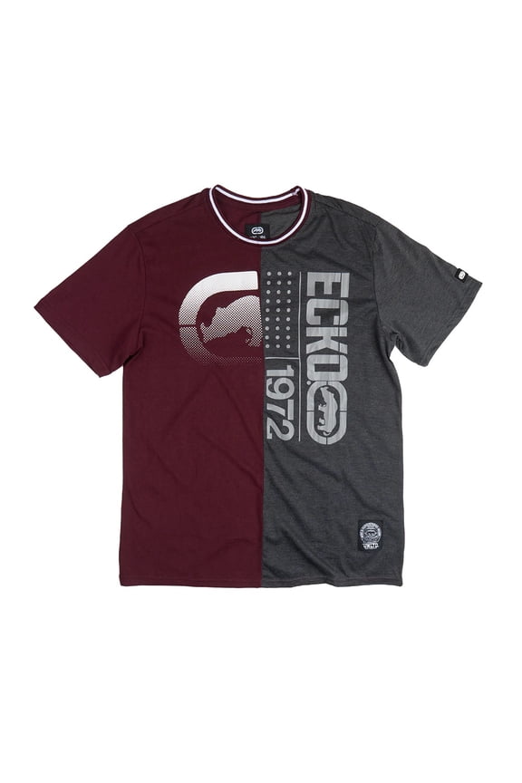Ecko Unltd Men's T-Shirt Split Stitched Panel Short Sleeve Tee (XX-Large, Burgundy/Charcoal Heather)