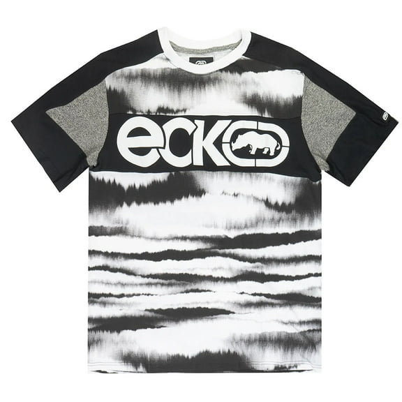 Ecko Unltd Men's T-Shirt Tie Dye Panel Stitched Short Sleeve Tee (Small, White/Black Tie Dye)