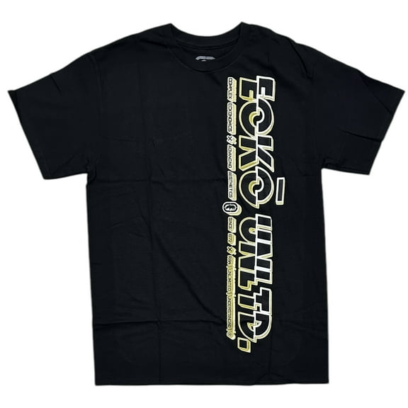 Ecko Unltd Men's T-Shirt Vertical Gold Logo Black Short Sleeve Crewneck Tee (Medium, Black)