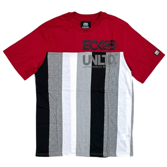 Ecko Unltd Men's T-Shirt Vertical Striped Print Puff Print Logo Short Sleeve Tee (Medium, True Red)