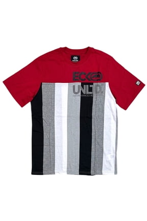 Ecko Unltd Men's T-Shirt Vertical Striped Print Puff Print Logo Short Sleeve Tee (X-Large, True Red)