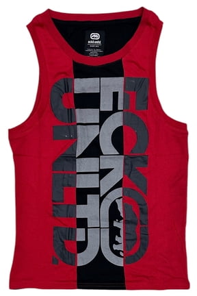 Ecko Unltd Men's Tank Top Block Stitch Panels Sleeveless Tee T-Shirt (Medium, Red/Black)